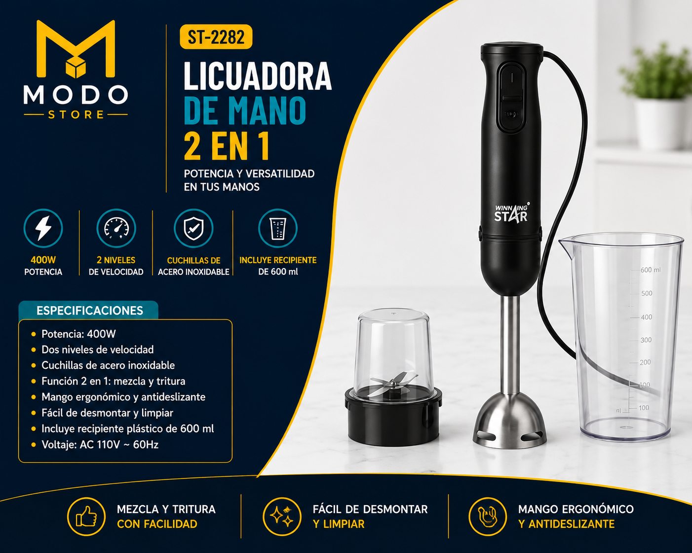 Licuadora de Mano 2 en 1