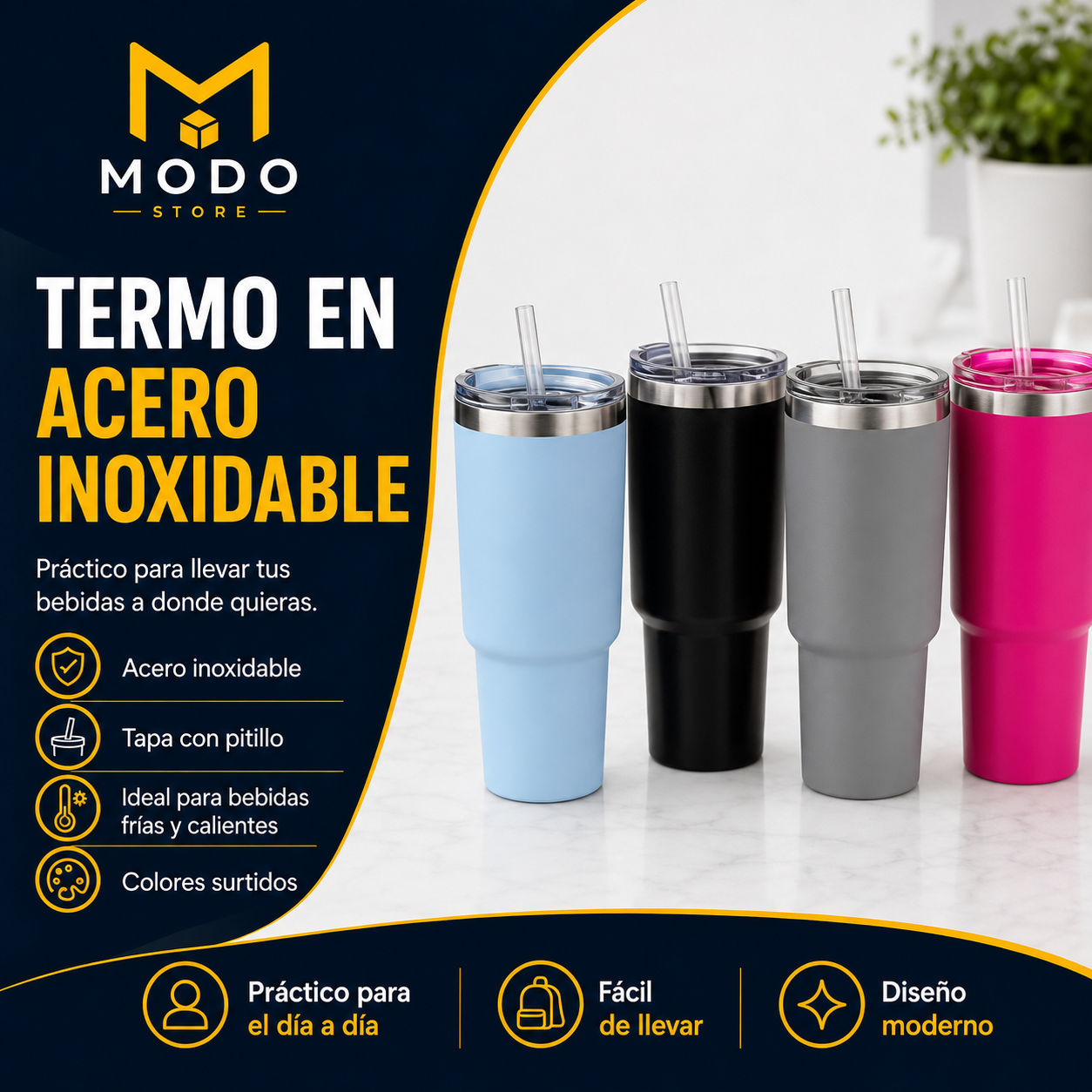 Termo en Acero Inoxidable con Pitillo