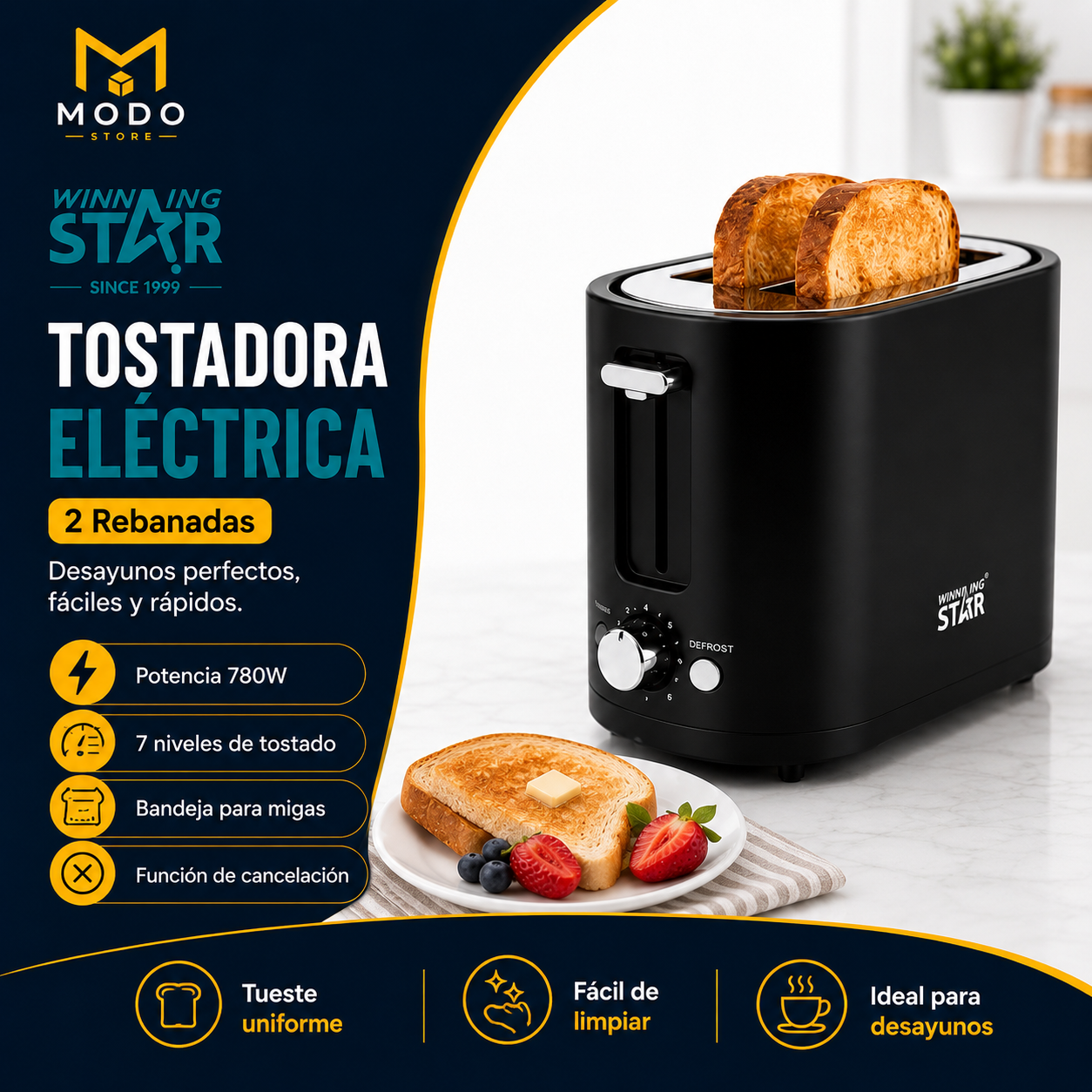 Tostadora Eléctrica de 2 Rebanadas