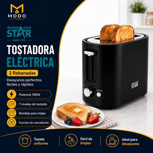 Tostadora Eléctrica de 2 Rebanadas