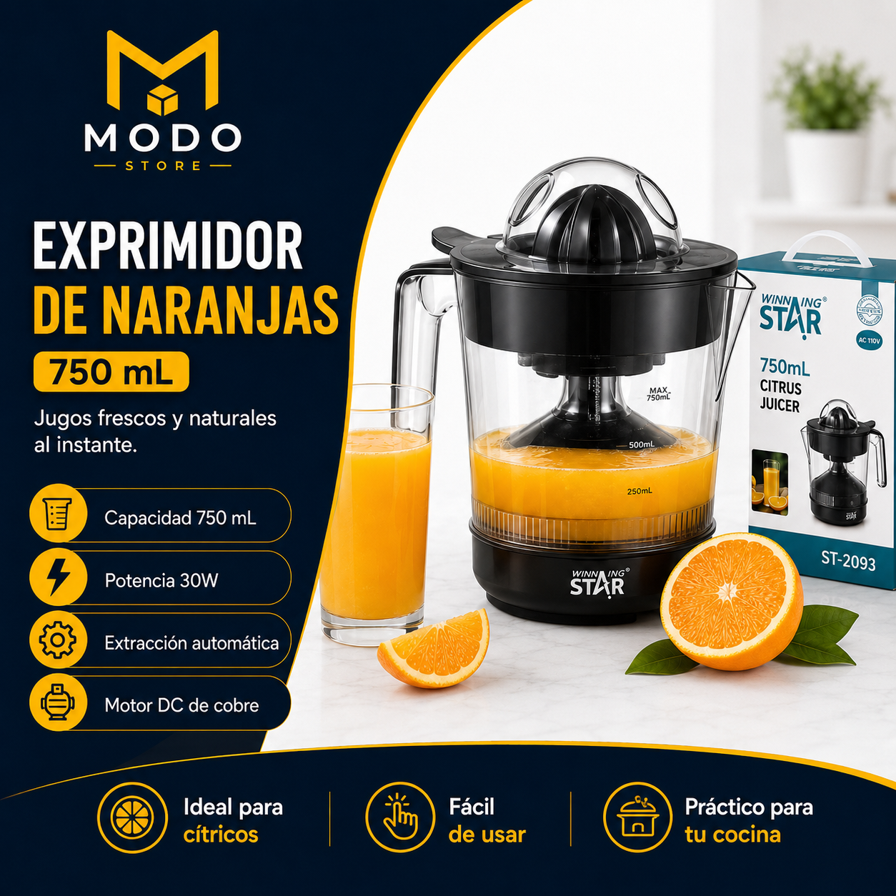 Exprimidor de Naranjas Eléctrico 750 ml