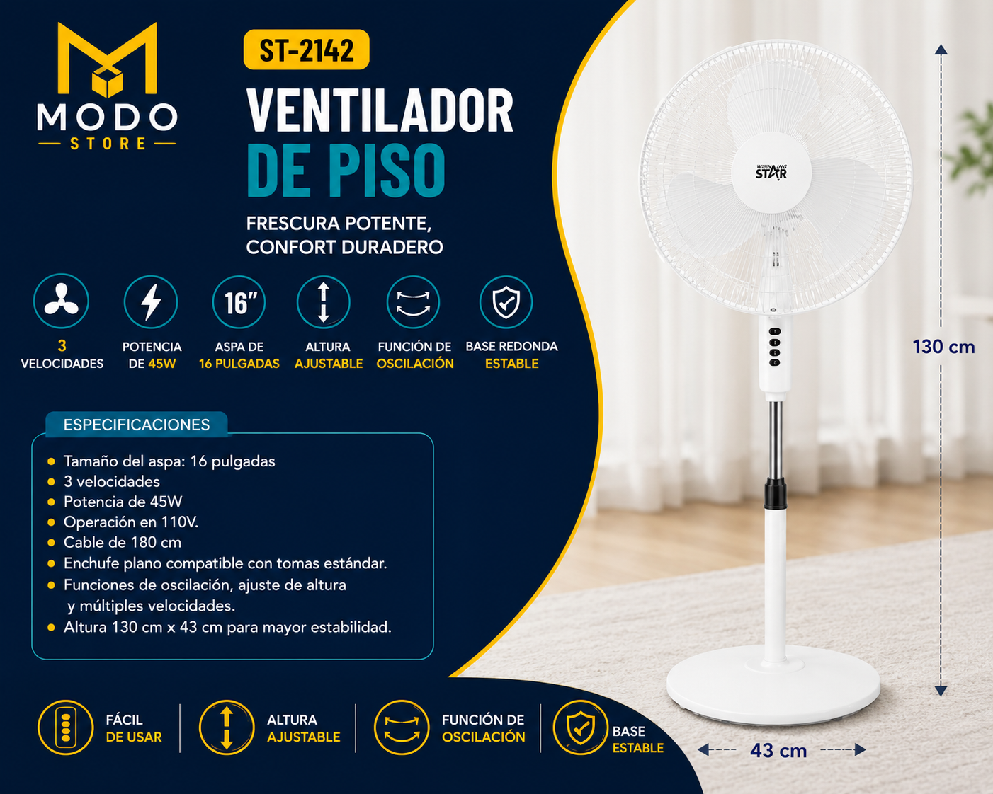 Ventilador de Piso 16 Pulgadas